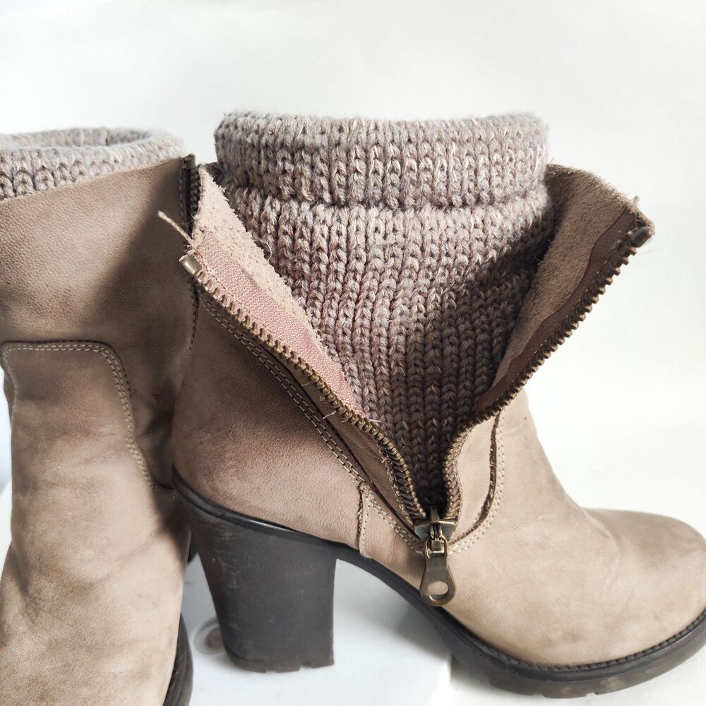 Steve Madden Taupe Zip-Up Knit Cuff Heeled Boots